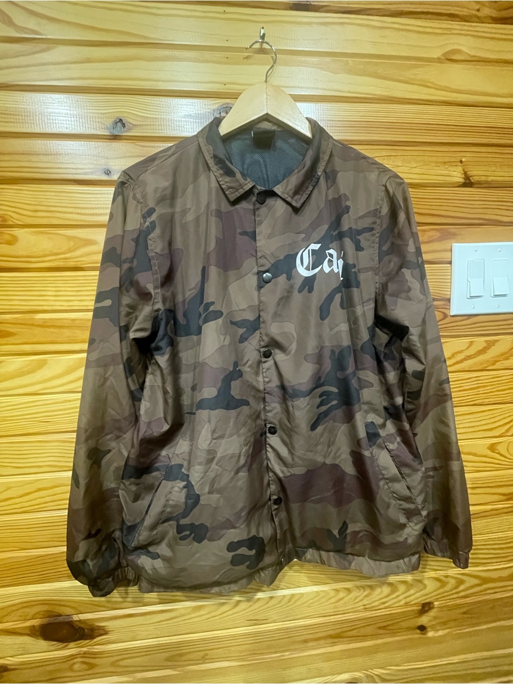Men's Brown Camo Windbreaker Coach Jacket - Lightweight Outdoor Shell